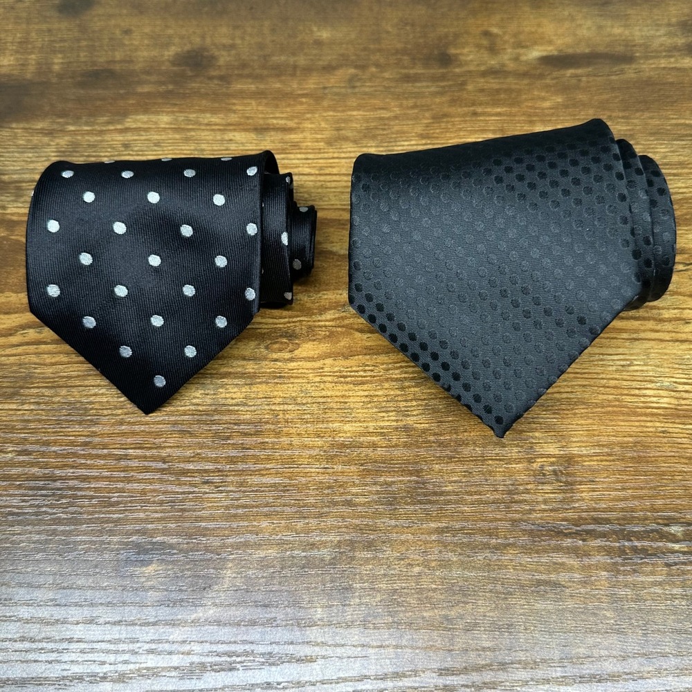 Giorgio Armani Mens Silk Tie Lot of 2 Polka Dot Tonal Black Made in Italy Luxury